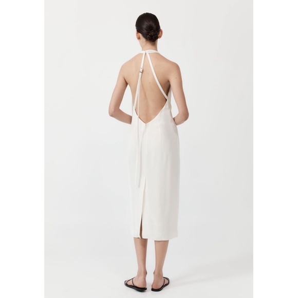 574. ST. AGNI Asymmetrical Belt Back Off White Midi Dress $449 Like New XS - Picture 3 of 5